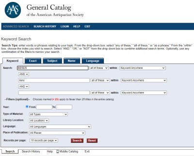 Screenshot of the general catalog user interface