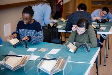 Students working with materials during a class visit.